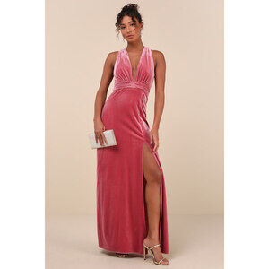 Lulus Fabulous Passion Pink Velour Sleeveless Maxi Dress - Size M